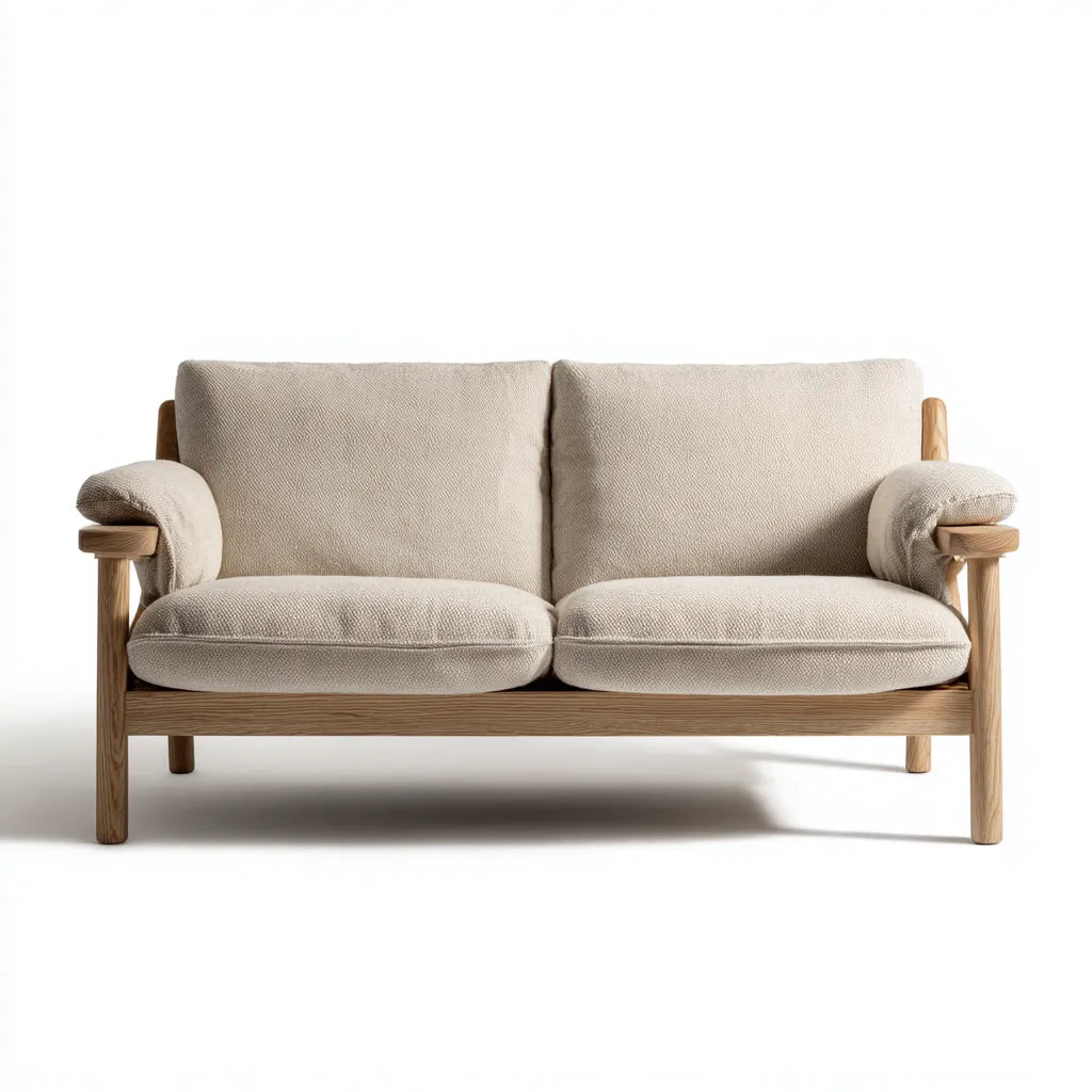 Divano Da Esterno 176×80×79 cm - beige e naturale - due posti con braccioli in legno