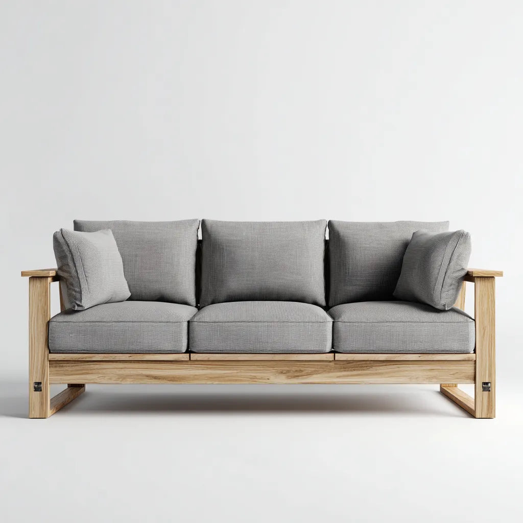 Divano Da Esterno 198×84×82 cm - grigio e naturale - tre posti con struttura in legno