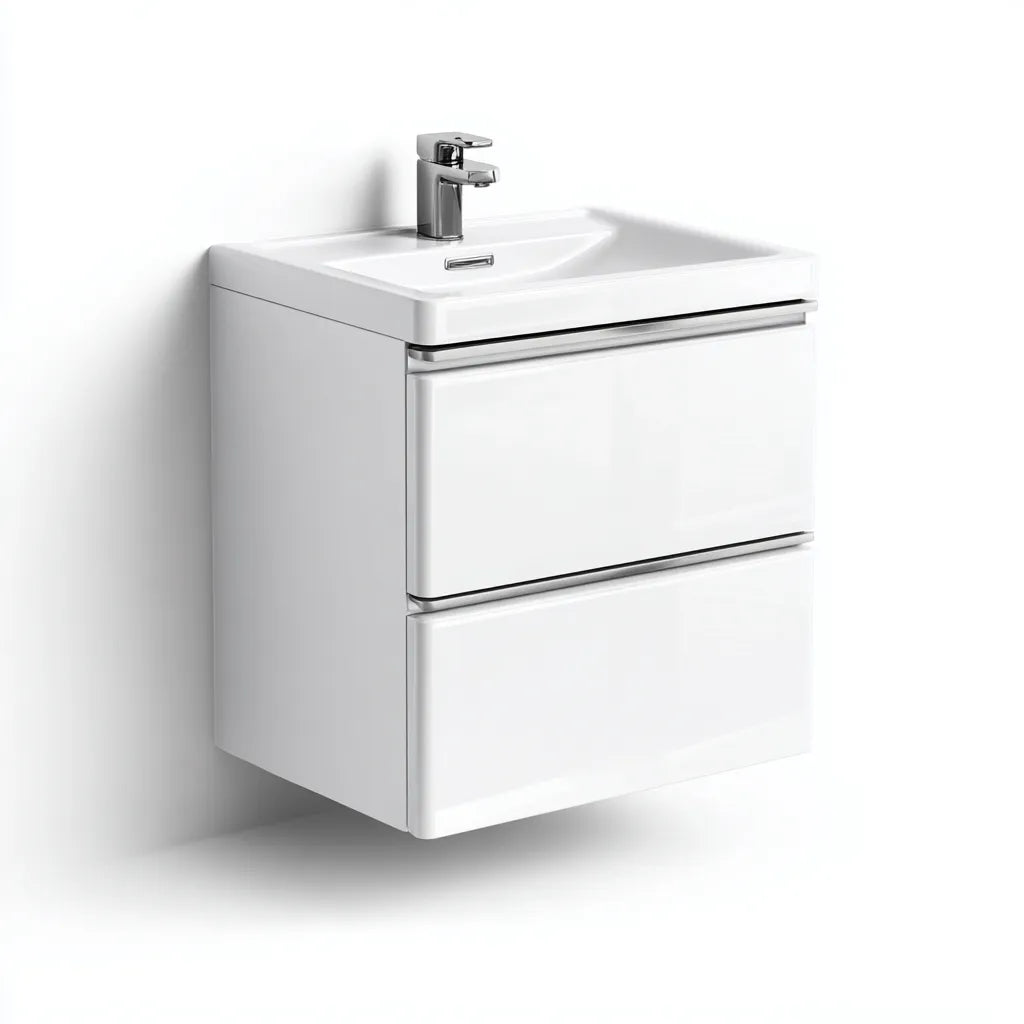 Mobile lavabo sospeso 80×46×52 cm - rovere chiaro e bianco - per bagno minimal con lavabo integrato