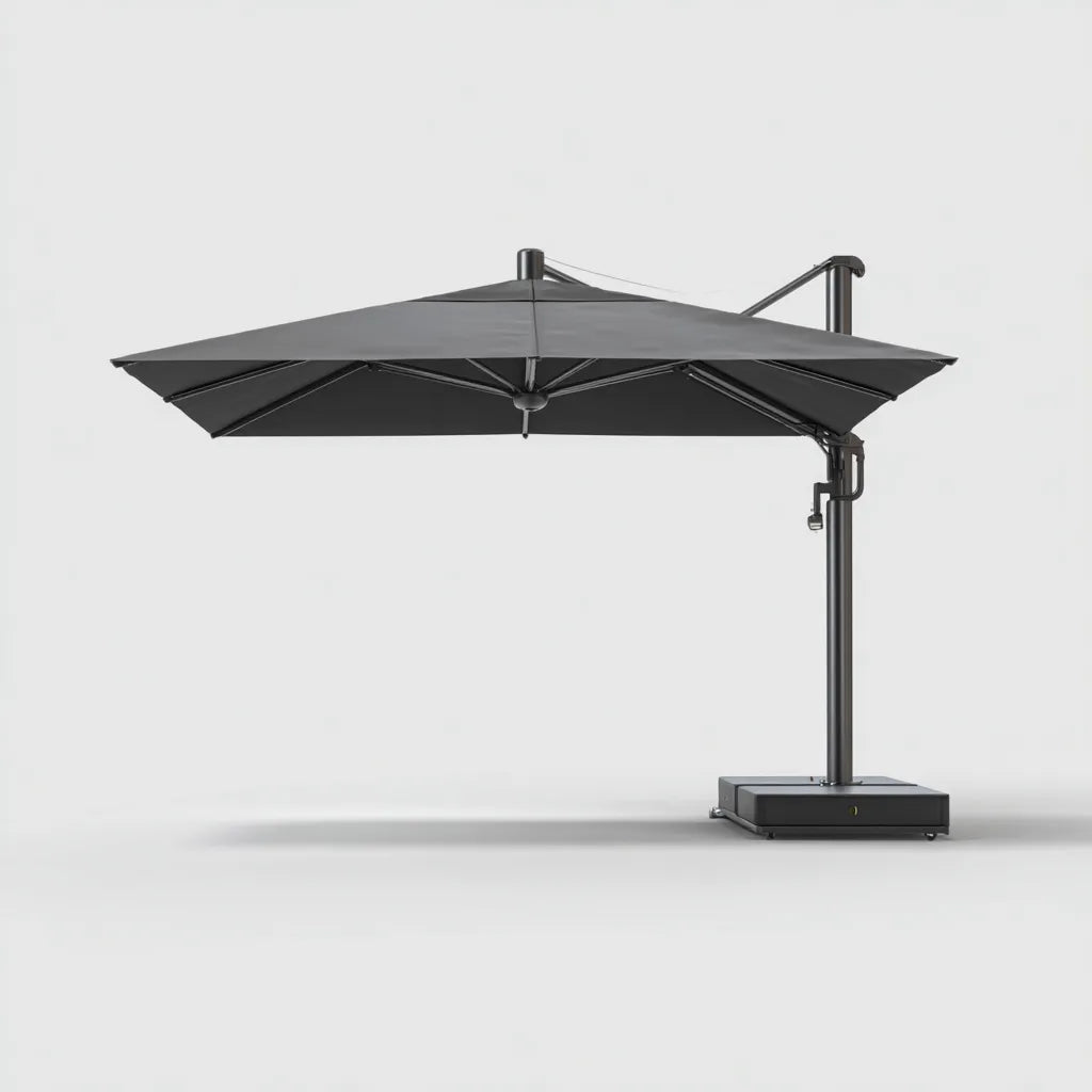 Ombrellone Da Sole Per Esterni 320×320×265 cm - grigio scuro e nero - struttura laterale con base
