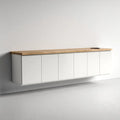 Mobile Tv Soggiorno sospeso 200×42×48 cm – bianco opaco e rovere naturale – struttura lineare salvaspazio
