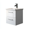 Mobile lavabo sospeso 70×45×55 cm in legno marrone chiaro e ceramica bianca - stile essenziale per bagno