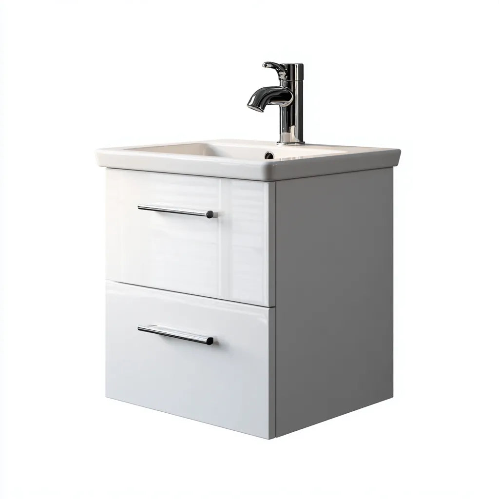 Mobile lavabo sospeso 70×45×55 cm in legno marrone chiaro e ceramica bianca - stile essenziale per bagno