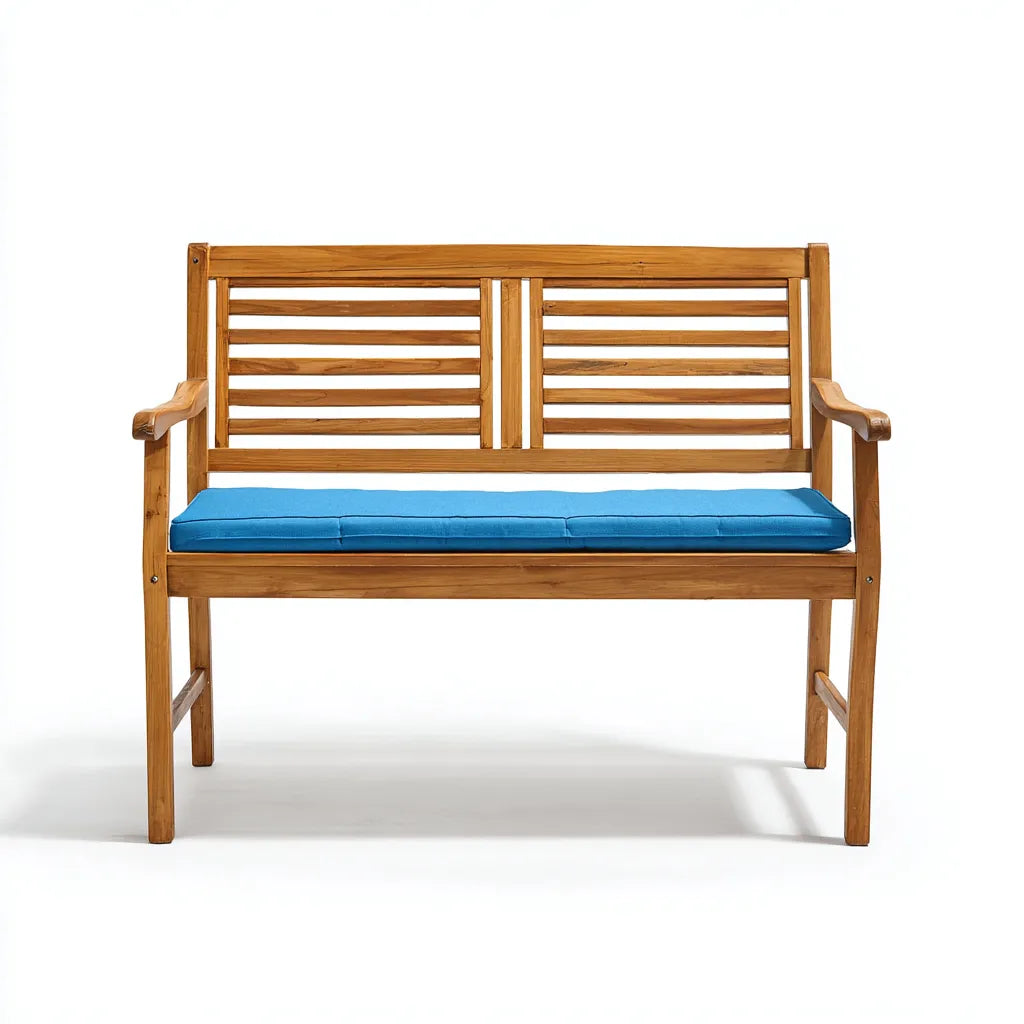 Divano da esterno 150×63×88 cm - legno naturale e tessuto blu - stile essenziale con schienale a listelli
