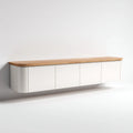 Mobile Tv Soggiorno sospeso 220×40×50 cm – bianco caldo e rovere chiaro – profilo orizzontale moderno
