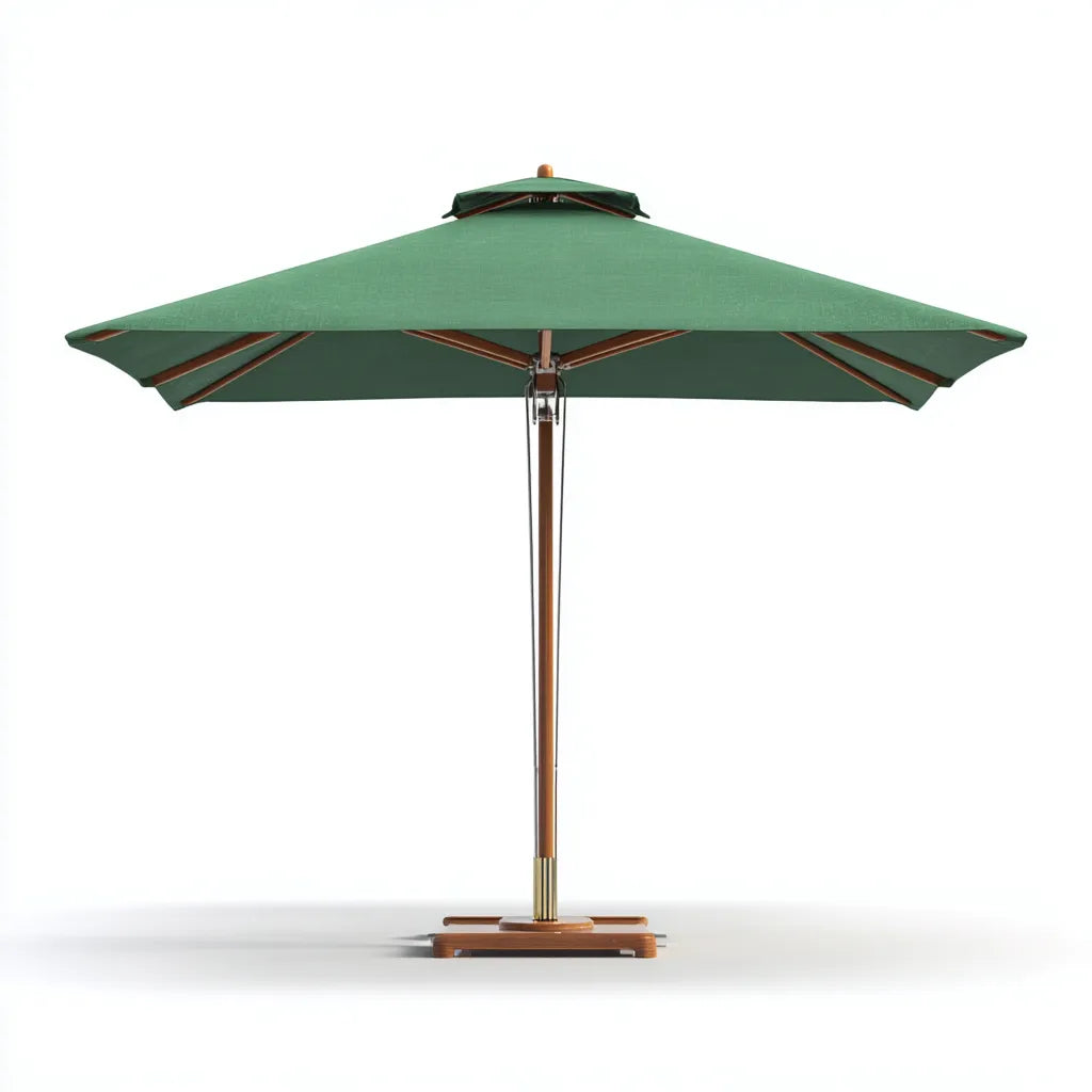 Ombrellone da sole per esterni 270×270×260 cm - legno e tessuto verde - per patio stile naturale