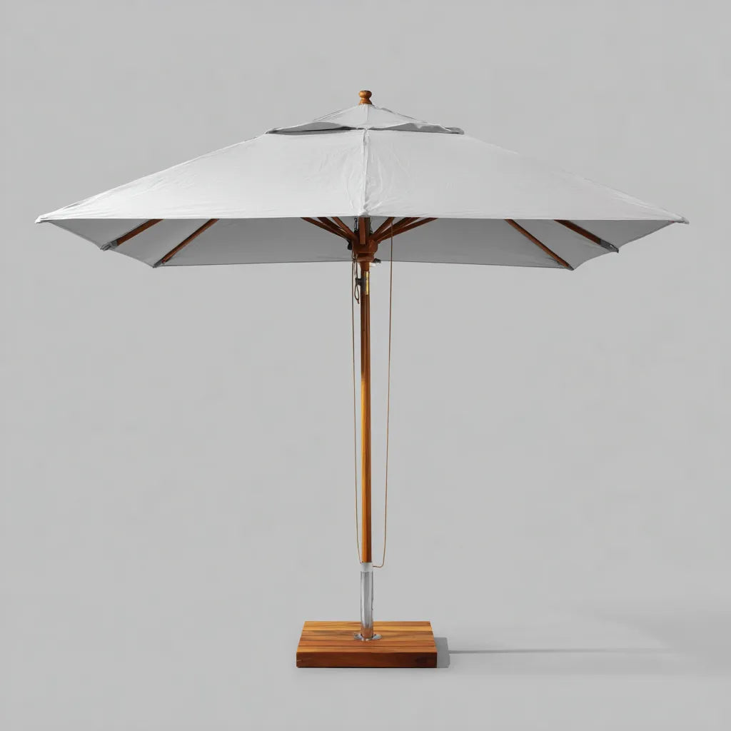 Ombrellone Da Sole Per Esterni 300×300×250 cm - bianco e marrone - palo centrale in legno