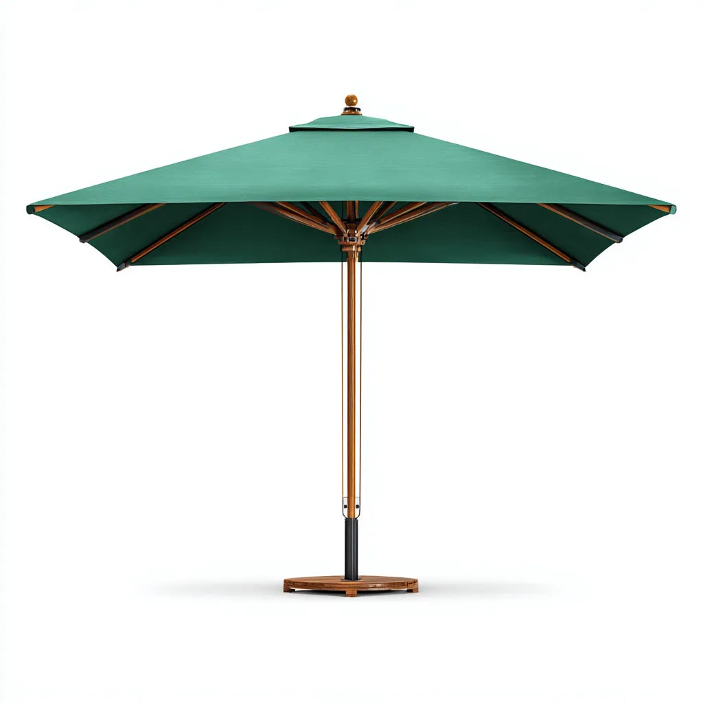 Ombrellone da sole per esterni 300×300×260 cm in legno e tessuto verde - struttura centrale per terrazza