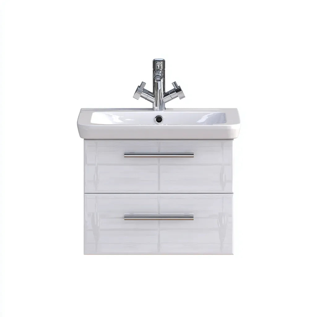 Mobile lavabo sospeso 60×46×52 cm - rovere e bianco - per bagno moderno con lavabo integrato