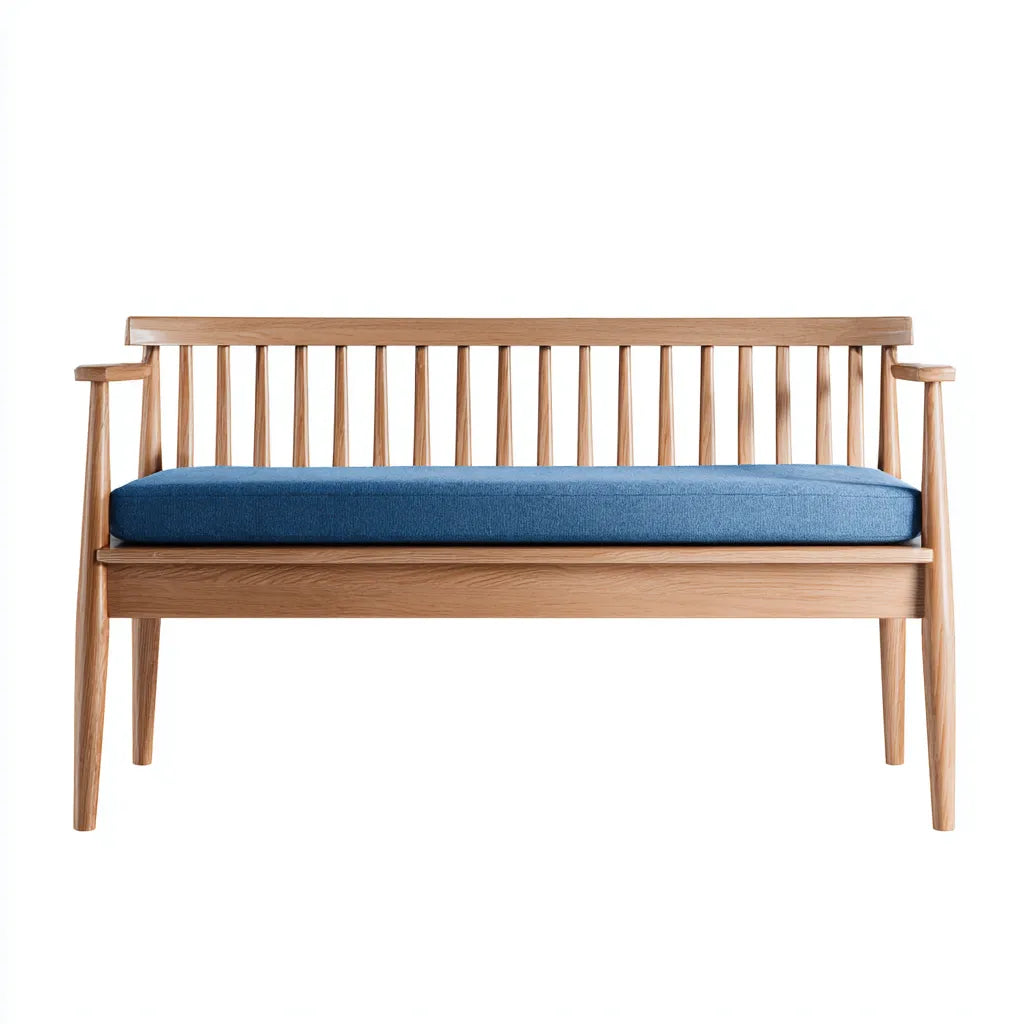 Divano da esterno 165×68×86 cm in legno marrone chiaro e tessuto blu - con braccioli e schienale aperto