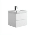 Mobile lavabo sospeso 80×46×55 cm in legno marrone e ceramica bianca - design moderno salvaspazio