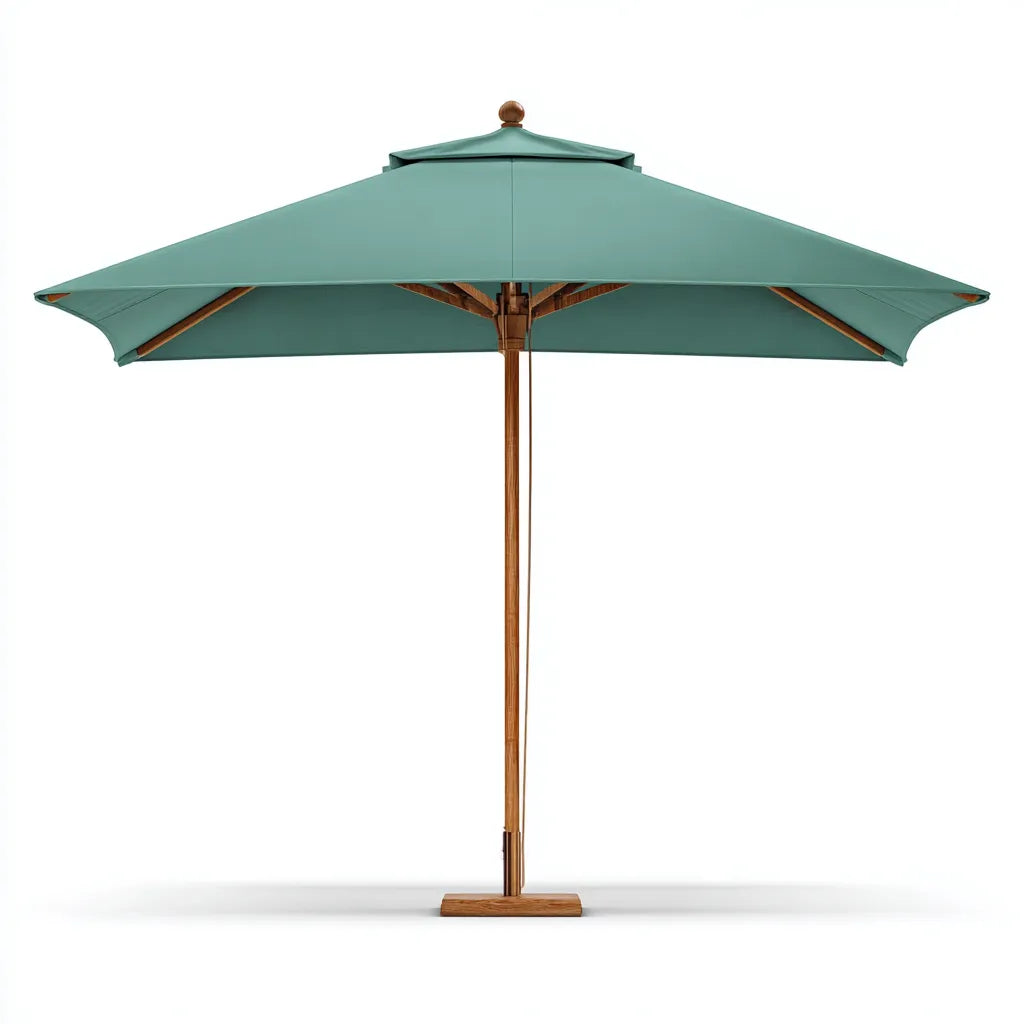 Ombrellone da sole per esterni 240×240×255 cm - legno e tessuto verde acqua - per giardino stile essenziale