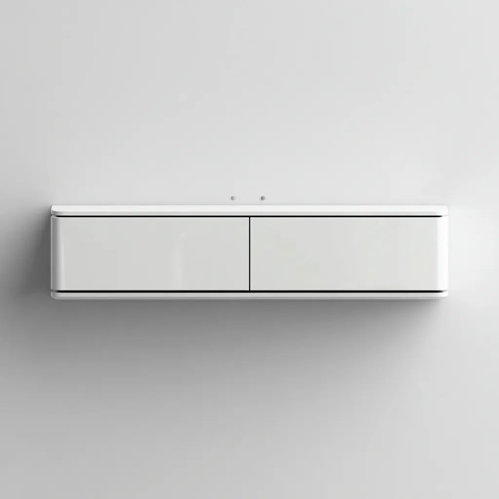 Mobile TV sospeso 180×40×42 cm - bianco - profilo arrotondato con contenimento integrato