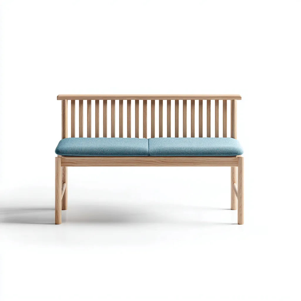 Divano da esterno 150×62×84 cm in legno marrone chiaro e tessuto azzurro - schienale a listelli
