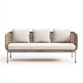 Divano da esterno 178×76×79 cm - metallo intrecciato marrone e tessuto beige - stile contemporaneo
