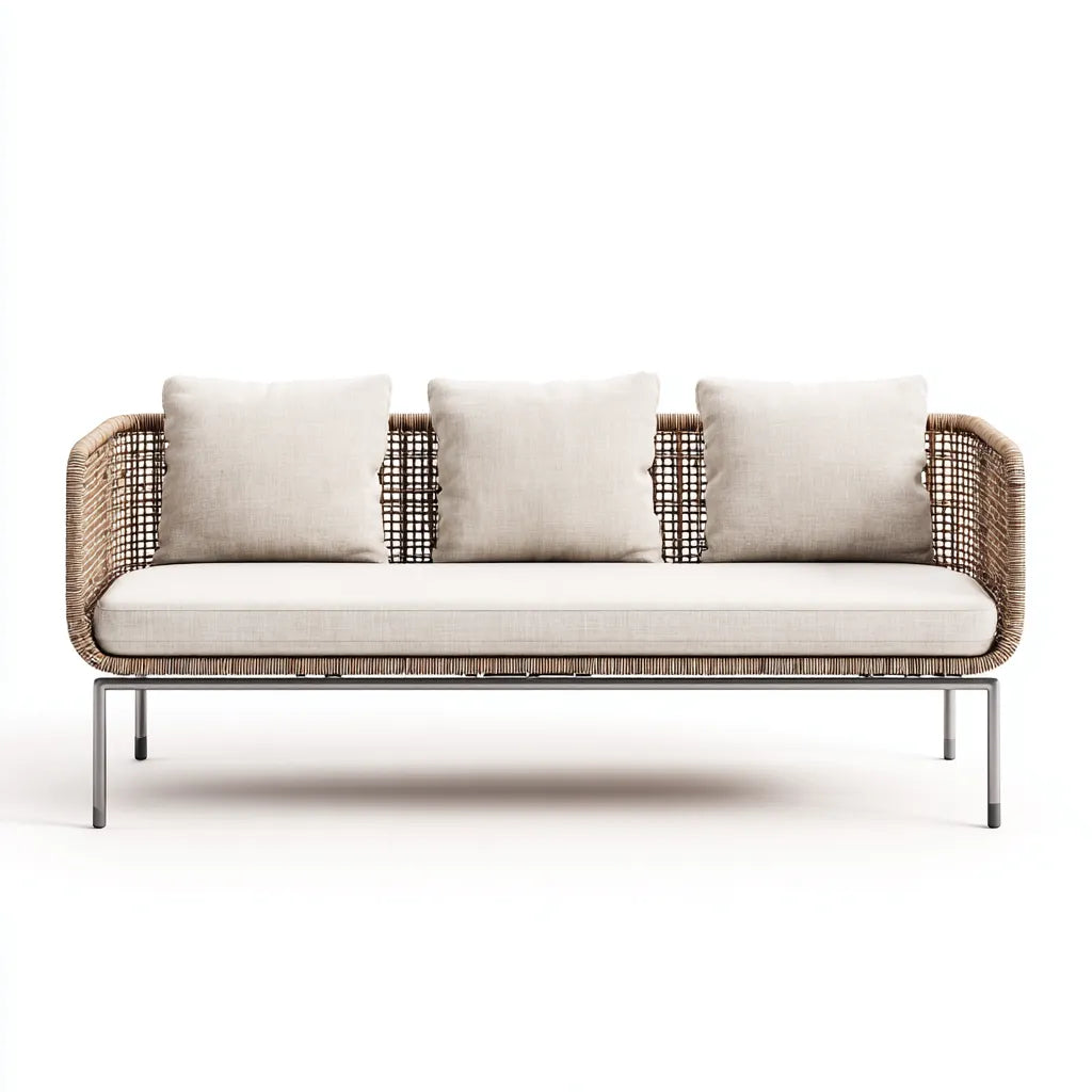 Divano da esterno 178×76×79 cm - metallo intrecciato marrone e tessuto beige - stile contemporaneo