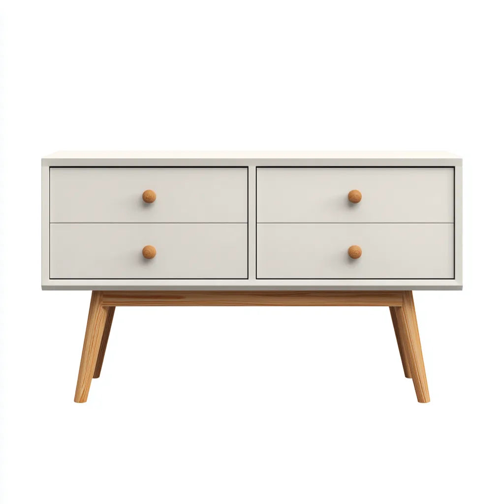 Mobile TV 120×40×62 cm - bianco e legno chiaro - per soggiorno stile nordico
